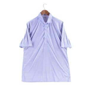 Collars & Co Mens XL Dress Collar Polo Shirt Blue White Windowpane Check